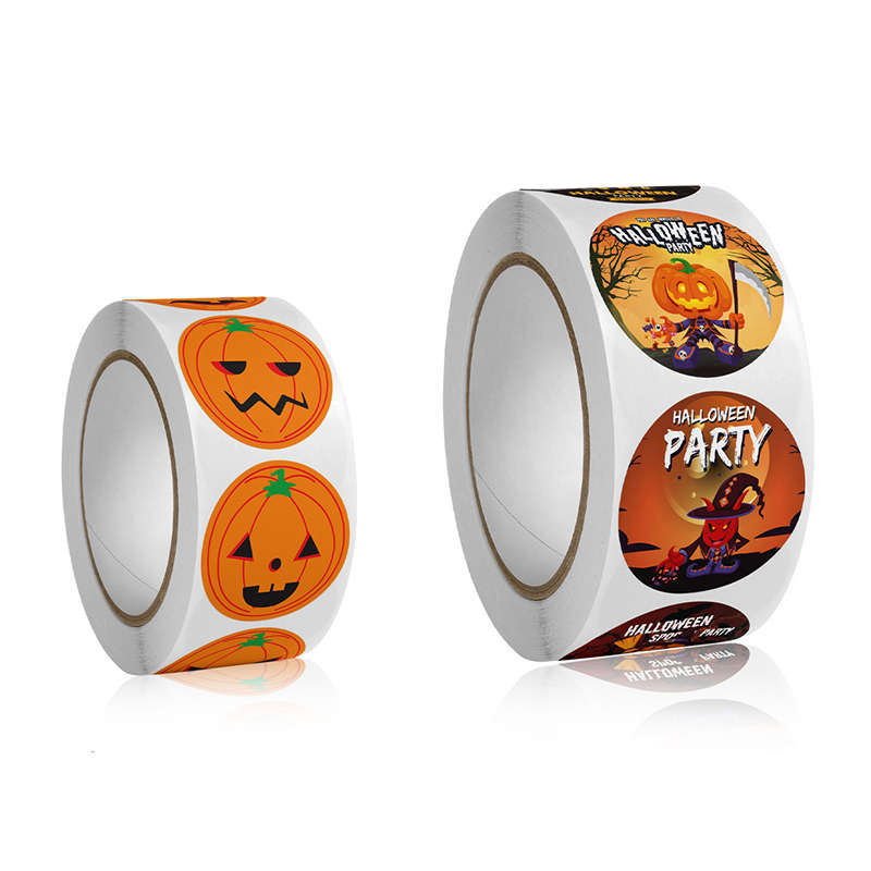 DHAO 1000 PCS Halloween Stickers 16 Design Happy Halloween Roll Stickers - Orange