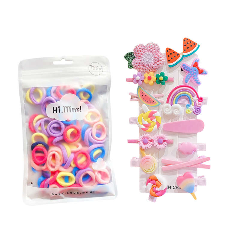 Cute Hair Colorful Clips With Elastic Hair Bands For Baby Girls - Pink