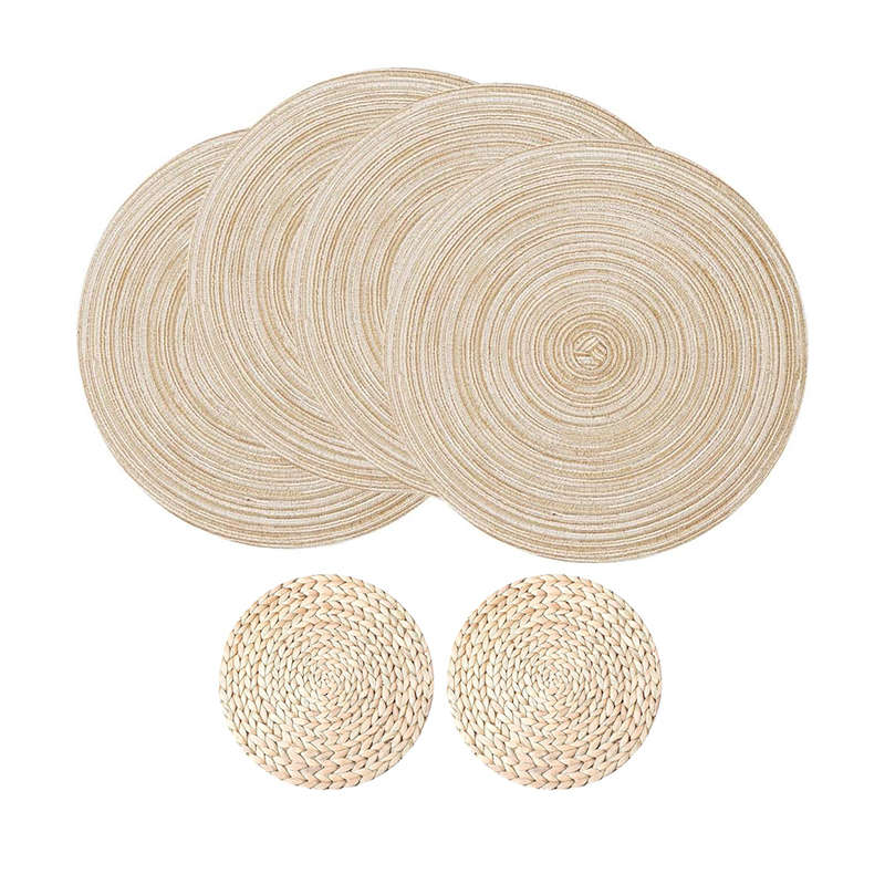 DHAO 4 Pack Table Mats Woven Braided Round Placemats - White