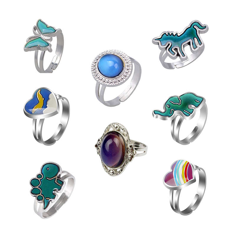 8 Pieces Adjustable Size Color Changing Ring Set Mood Ring For Women Girls