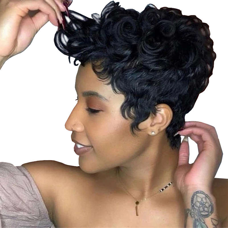 Synthetic Pixie Cut Wig Natural Wavy Short Curly Layered Wig