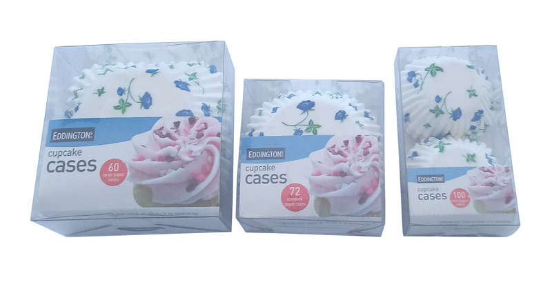 Eddingtons 232x Cupcake Case - 3 sizes 100xS-72xM-60xL - White Blue Flower