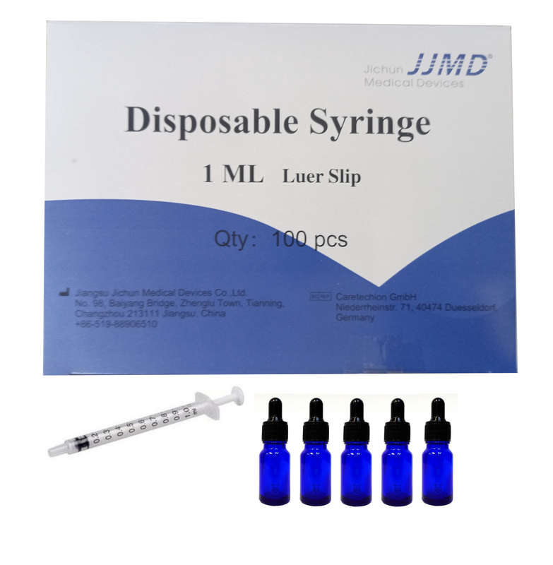 10ml Blue Bottles For Medicine Aromatherapy Homeopathy W 1 Box 1ml Syringes