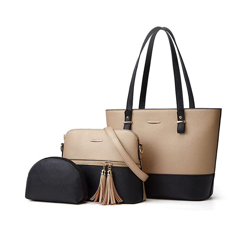 3 Piece Purse Set Tote Satchel Hobo Handbags For Women - Gold/Black
