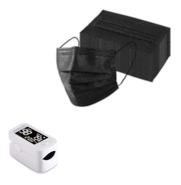YM103 Finger Pulse Oximeter Monitor & 500x Black Disposable Face Masks