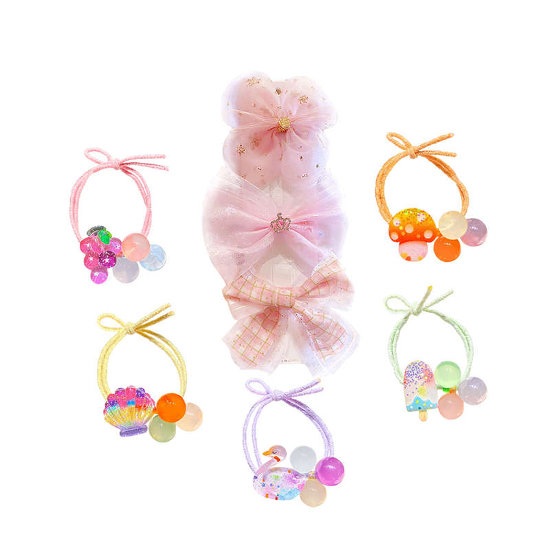 Large Bowknot Hair Barrettes With Colorful Acrylic Cartoon Hair Ties - Pink