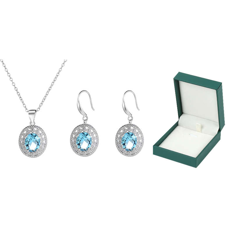 Shiny Crystal Rhinestone Oval Pendent Bridal Jewellry Set