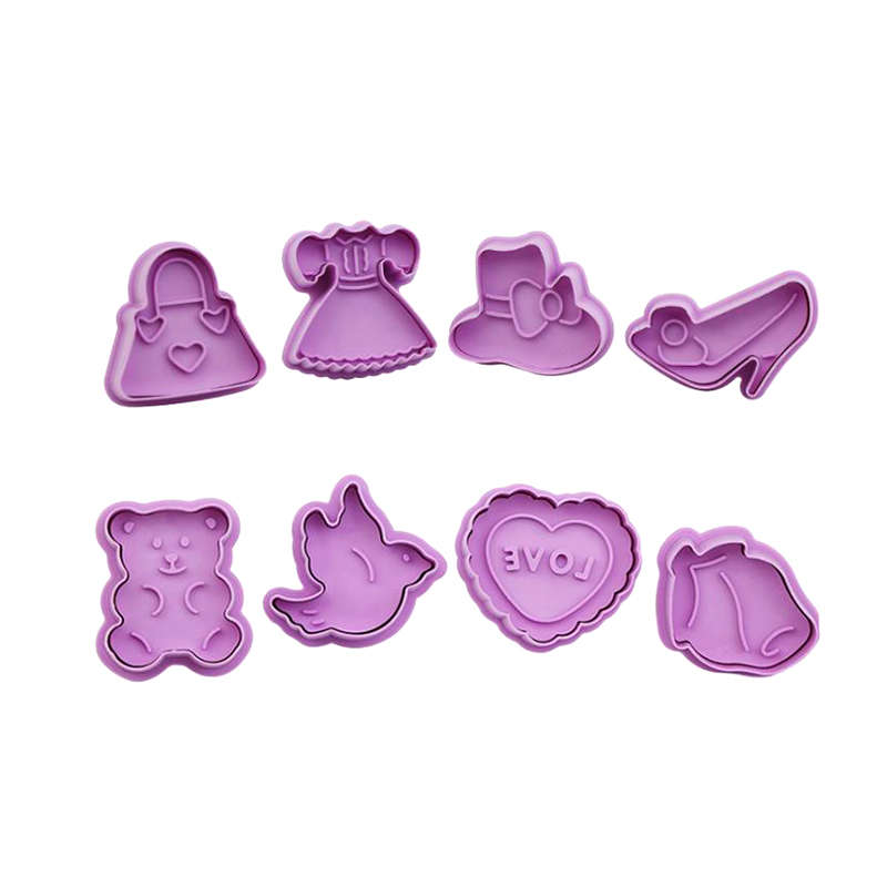 8 Packs Cute Plastic Cookie Cutter Embossing Mould Set - Girls and Valentine's Day
