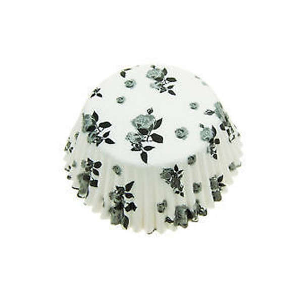 10 x 72 Eddingtons Medium Cup Cake Cupcake Muffin Cases White Black Flowers