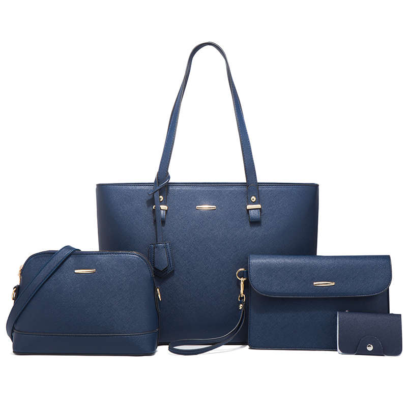 4 Piece Set Women Fashion Handbags Tote Bag Shoulder Bag - Blue