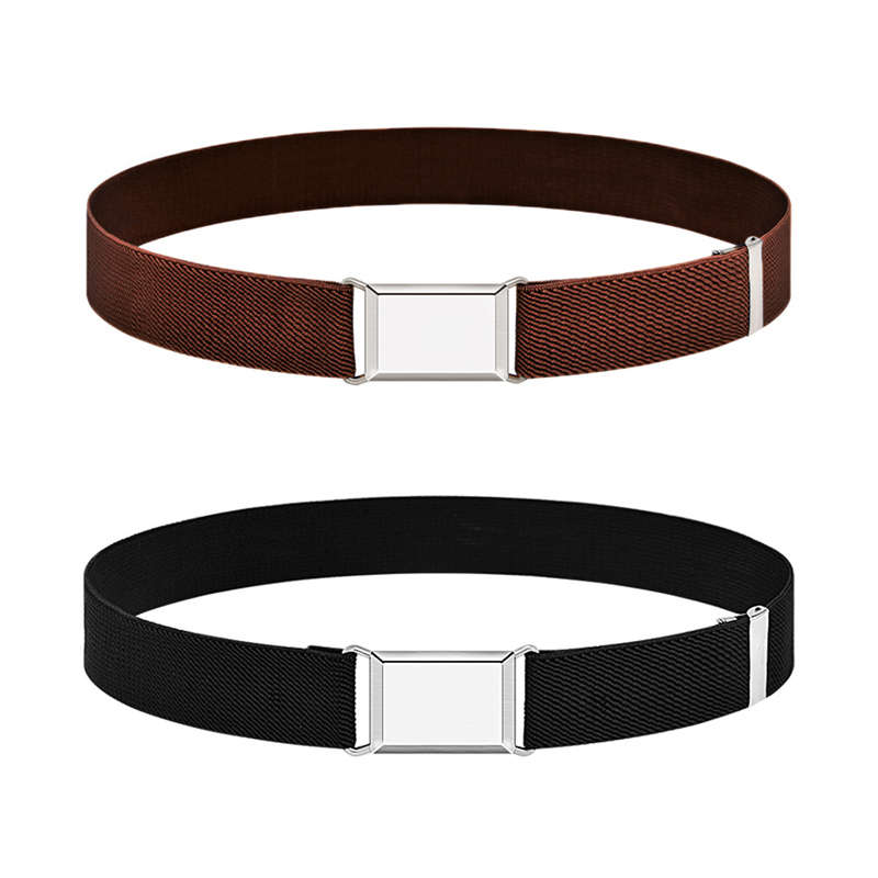 Kids Elastic Adjustable Belts Flat Buckle Stretchy Belt - 2 Piece - Black