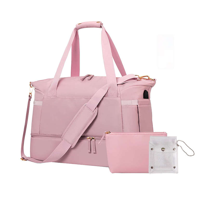 Gym Sports Travel Duffel Bag with USB Charging Port - Pink
