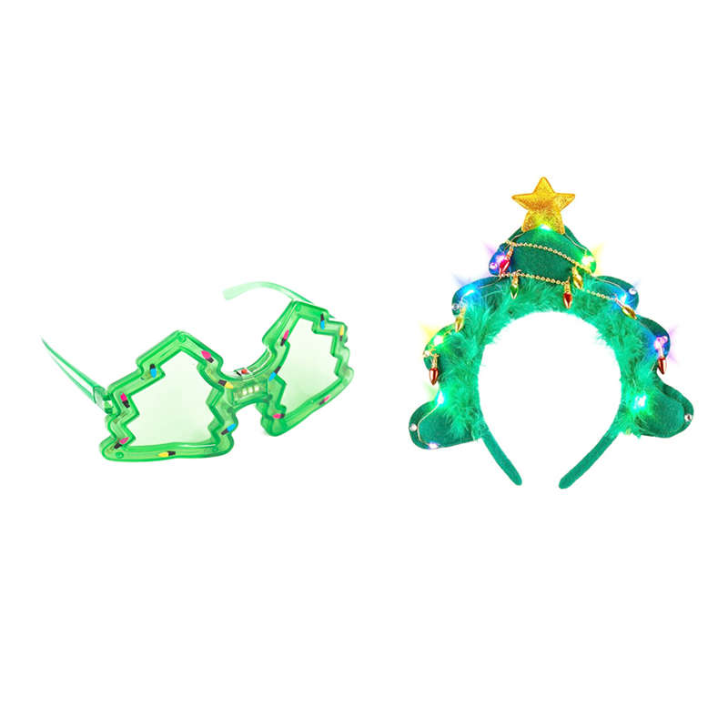DHAO Glitter Christmas Tree Flashing Led Sunglasses With Headband - Green