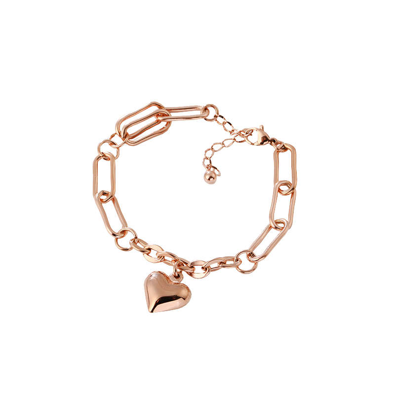 Plated Heart Chain Link Bracelet - Rose Gold