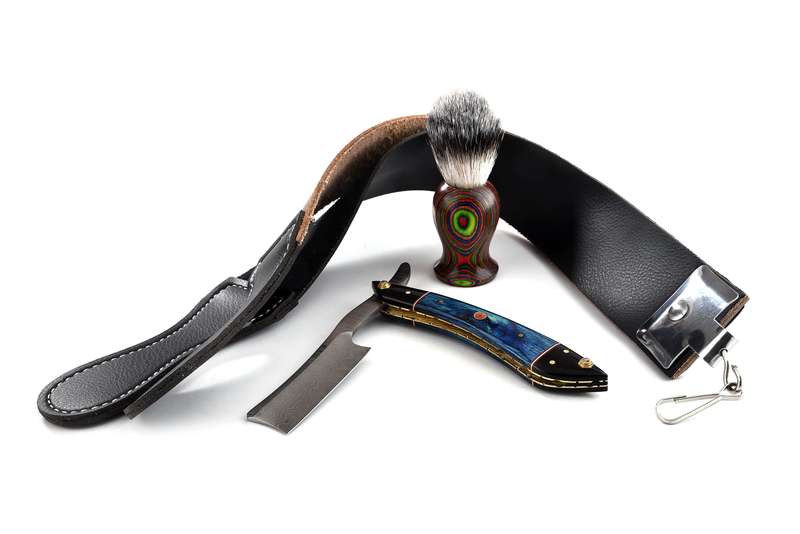 Stainless Damascus Straight Razor Kit - Tinted Camel Bone - MB-SDSR-0003