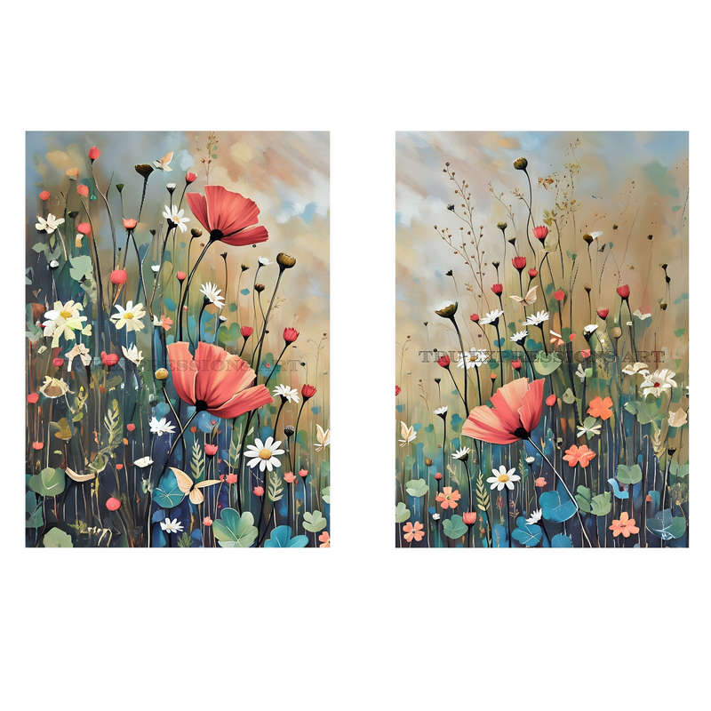 Wildflower Canvas Wall Art Set  Unframed Premium Floral Prints, Rustic Botanical Home Decor, C...