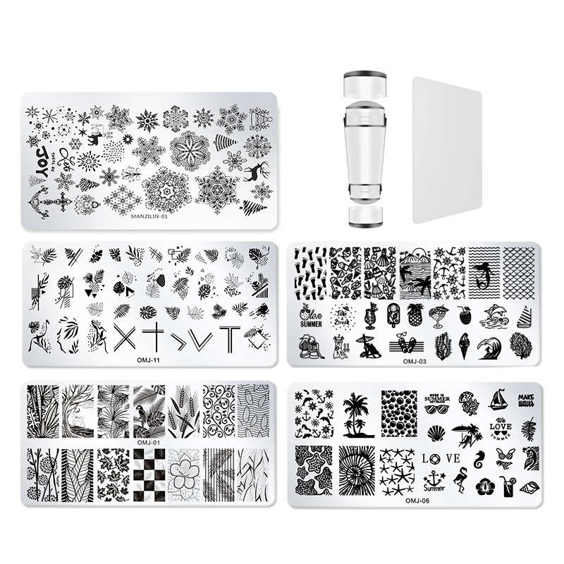 5 Sheet Nail Stamping Plate Set With Stamp And Scraper - No.2
