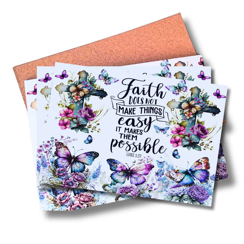 Set of 4 MDF Table Placemats with Christian Motivation  Faith Makes Things Possible Desi...