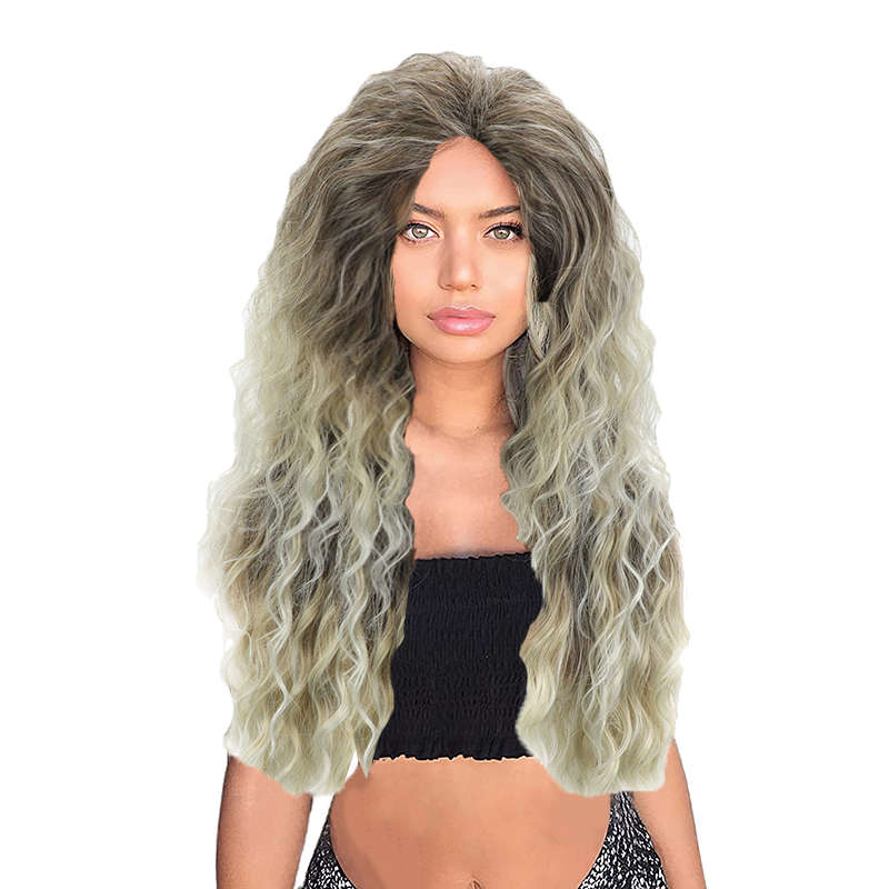 24" Ash Blonde Curly Synthetic Wig Mixed Blonde Small Curly Wig - Brown Mixed Blonde