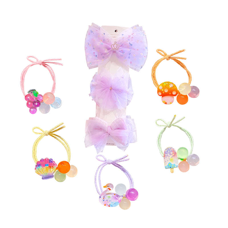 Large Bowknot Hair Barrettes With Colorful Acrylic Cartoon Hair Ties - Purple
