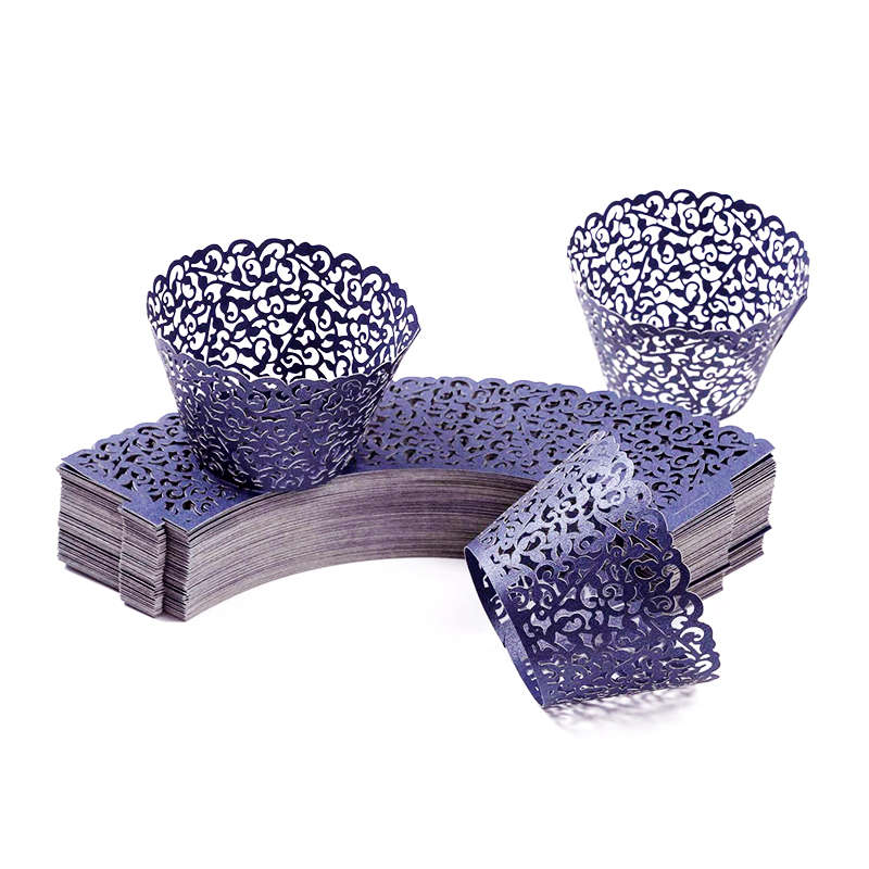 DHAO 50 Pieces Cupcake Wrappers Lace Cupcake Liners - Blue
