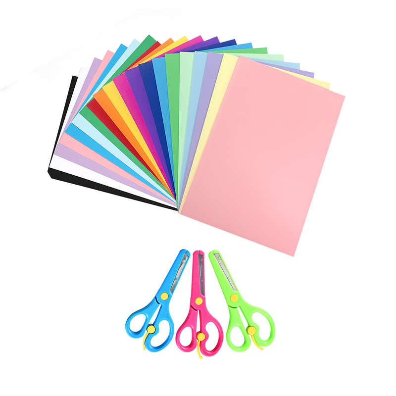 100 Sheets Colorful Paper With Preschool Training Scissors For DIY Craft