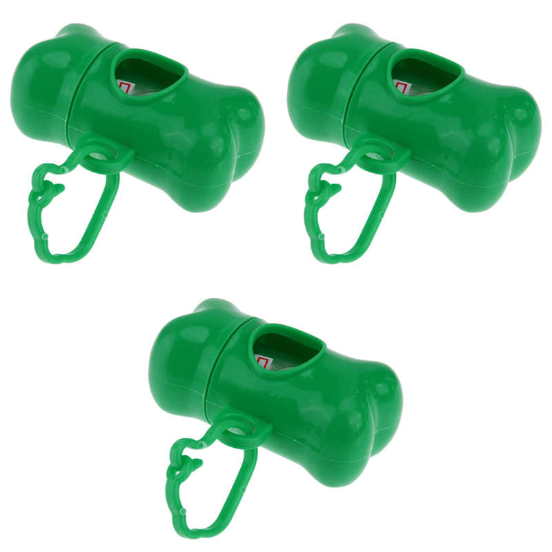 3 x Dog Poop Poo Plastic Bags Holder Set for Pet Walking - Green