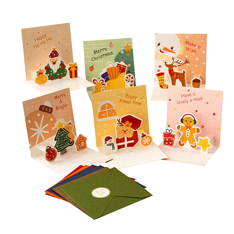 6 Pack Assorted 3D Small Christmas Greeting Cards Bulk With Envelopes No.3