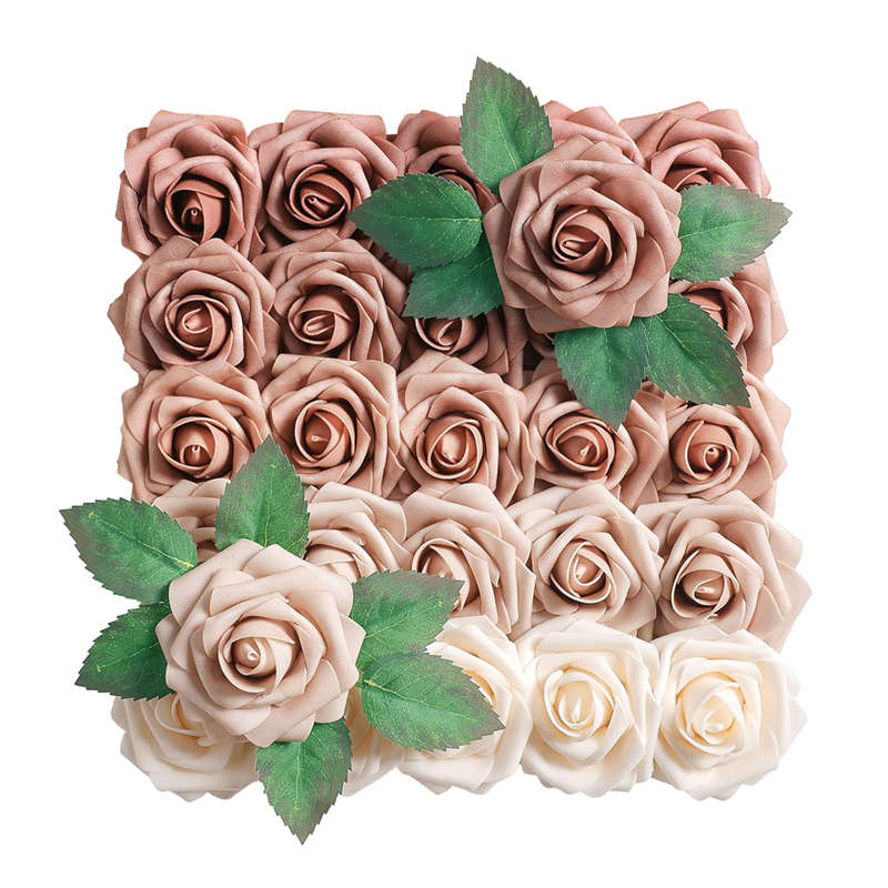 25 Piece Artificial Roses With Stems for DIY - Brown