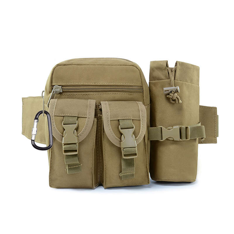 Tactical Fanny Pack Waterproof Utility Bag with Water Bottle Holder - Khaki