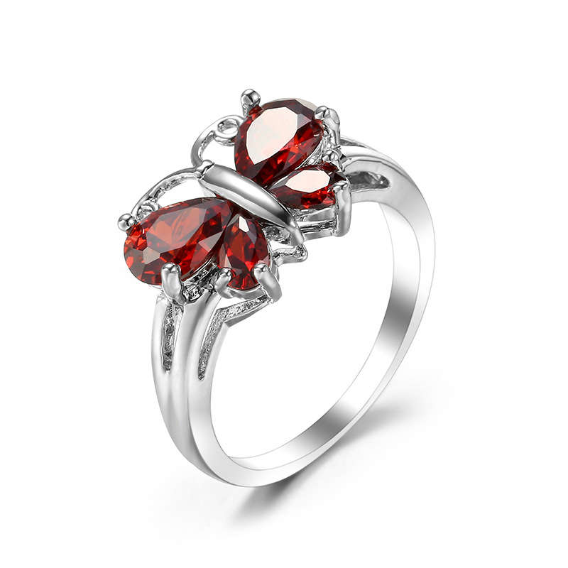 DHAO Women's Fashion Jewellery Ring Butterfly Crystal - T 1/2