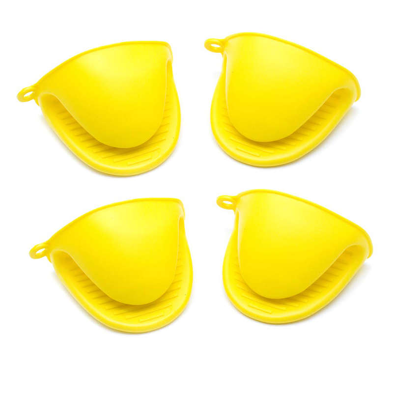 DHAO-4 PCS Mini Oven Gloves Silicone Heat Resistant Cooking Pinch - Yellow