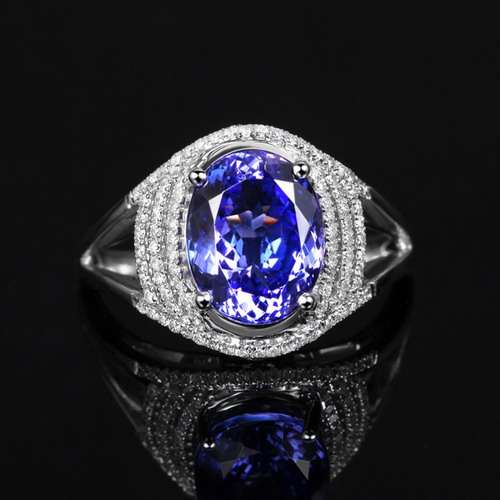 18K WHITE GOLD VIOLET BLUE VVS TANZANITE VVS DIAMOND RING ENGAGEMENT GIFT