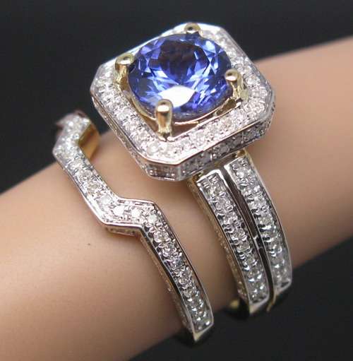 **R83000**2.49CT SOLID 14K YELLOW GOLD STUNNING VIOLET BLUE TANZANITE VS DIAMOND RING
