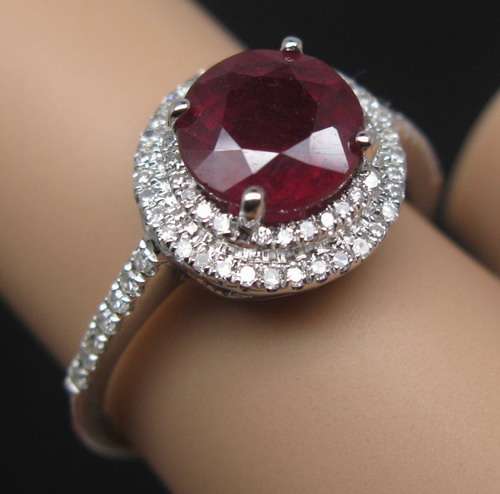 **R35000**2.97ct Solid 14K White Gold Natural Diamond Blood Ruby Engagement Wedding Ring
