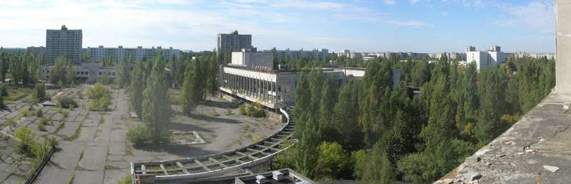 A panoramic view of Prypiat, taken in 2001