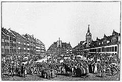 Messetreiben auf dem Leipziger Markt um 1800