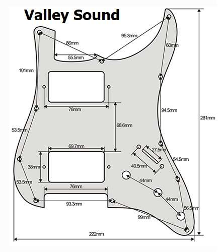H/H White 3ply Strat Style Pickguard
