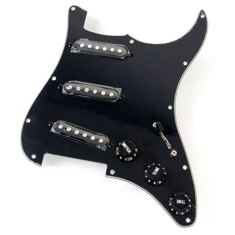 Prewired Pickguard Loaded  with Alnico 5 Single Coil Pickups - Black