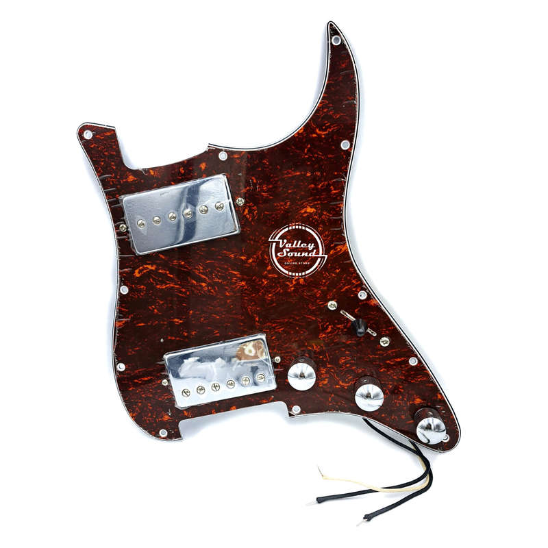 Loaded Prewired Pickguard with Humbucker &amp; Humbucker Sized P90 - Tortoiseshell with Chrome