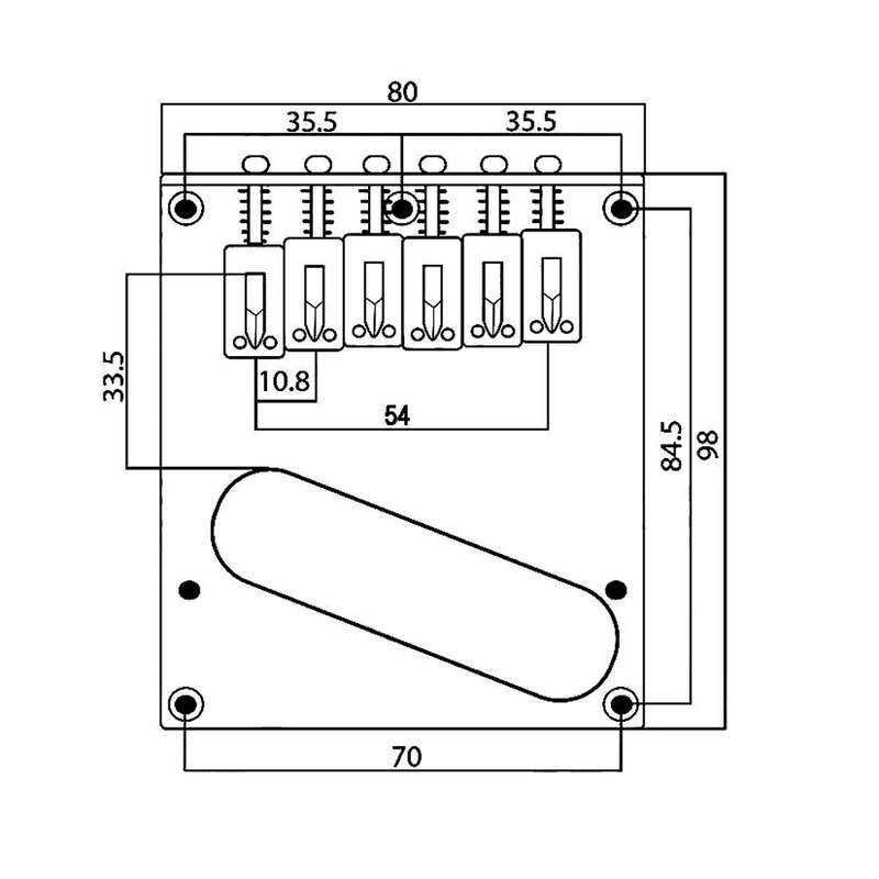 Telecaster Modern Bridge 54mm string spacing, 80mm x 98mm base  Chrome