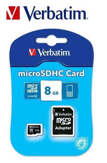 VERBATIM - 8GB MICRO SD CARD + ADAPTOR (43967)