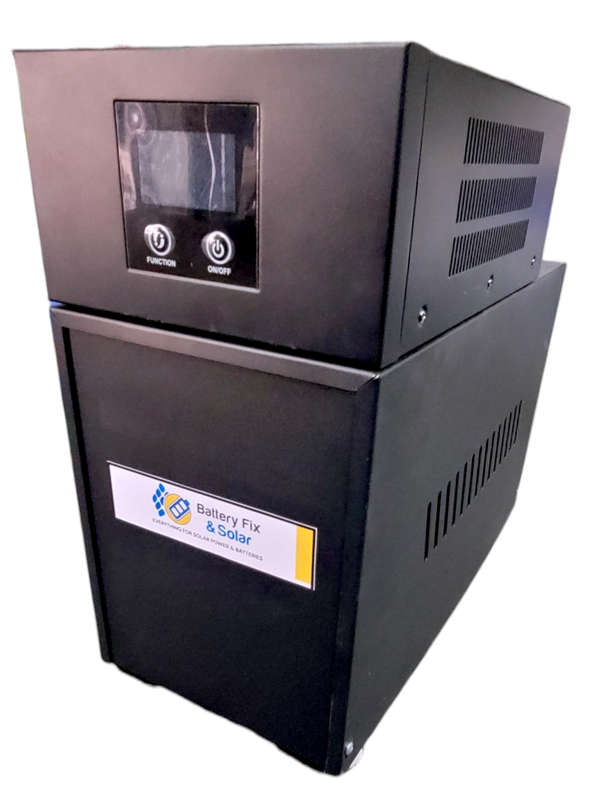 SD048 - Loadshed Kit. Ecotek 12V 1000W PureSW Inverter, 1x Li-ion 12V 50Ah Batt, Black Cabinet.