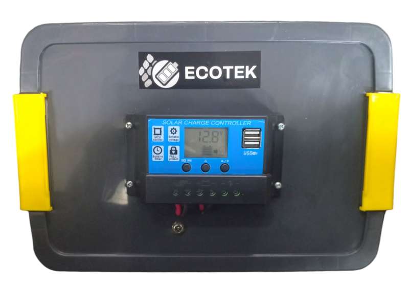 LK088 - EKOTEK  Ligh Kit. 12V 26Ah Battery. 3 x USB Lights.Cell Charger. 30 Watt Solar Panel Charger