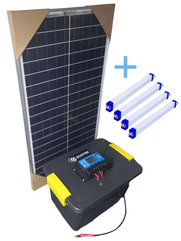 LK088 - EKOTEK  Ligh Kit. 12V 26Ah Battery. 3 x USB Lights.Cell Charger. 30 Watt Solar Panel Charger
