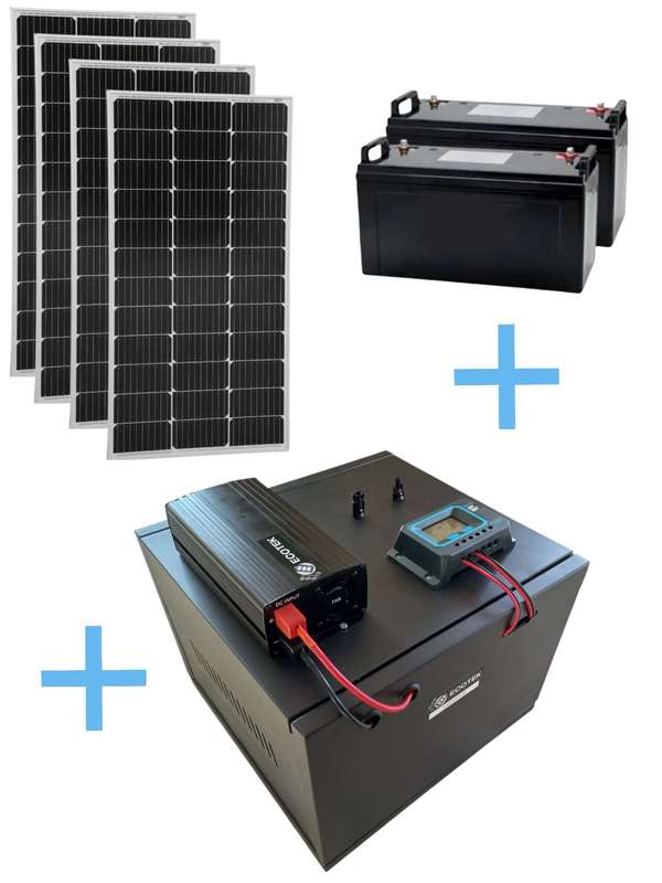 SD017 ECOTEK Solar Off Grid System. Pure Sign 2.5KW Inverter. Batteries 2 x100Ah .S/Panels 100Wx4