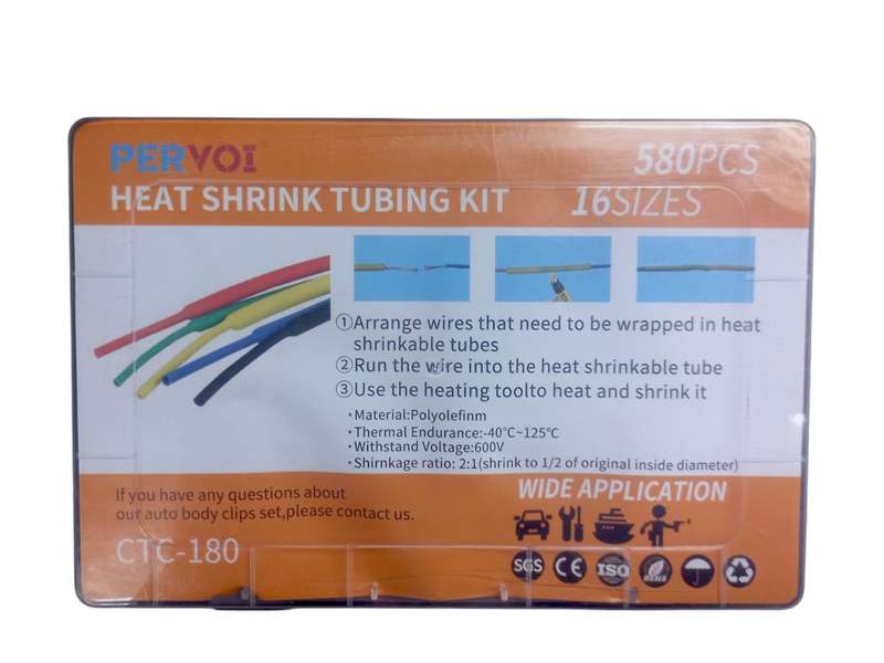 CL0373H - Heatshrink sleeving Assorted colours. Length 40mm.16 Sizes - From 2 to 13mm.  580 Pcs -