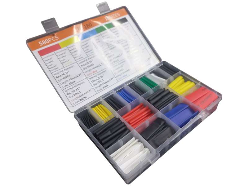 CL0373H - Heatshrink sleeving Assorted colours. Length 40mm.16 Sizes - From 2 to 13mm.  580 Pcs -