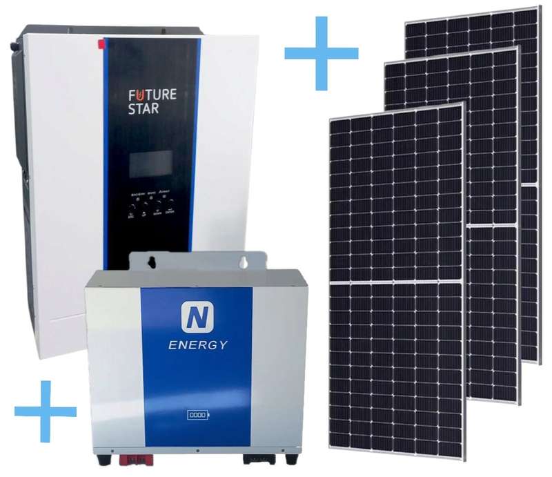 ADJ120C Solar Combo Kit -FStar 3KW Hybrid Inverter.NENERGY 2.4KW  Lithium Batt..3x555W Solar Panels