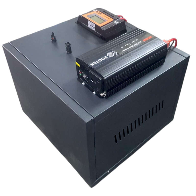 ADA85C ECOTEK - Back-Up Power UPS. 2KW Pure sign Inverter PV In. Batt Lithium 2x12V 100Ah.+ Cabinet